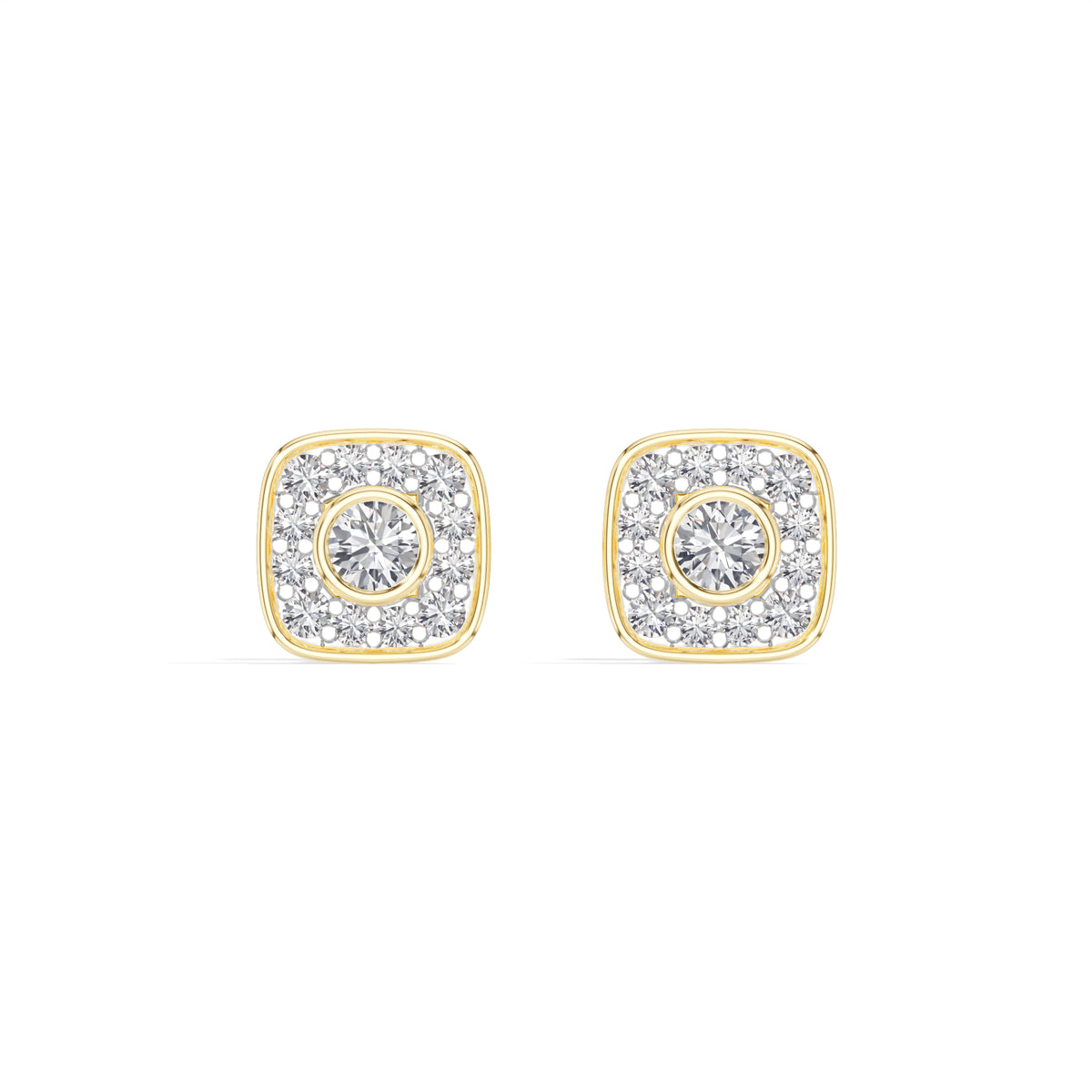 Cushion Studs Round Lab Grown Diamond Cushion Concentric Pave Beaded
