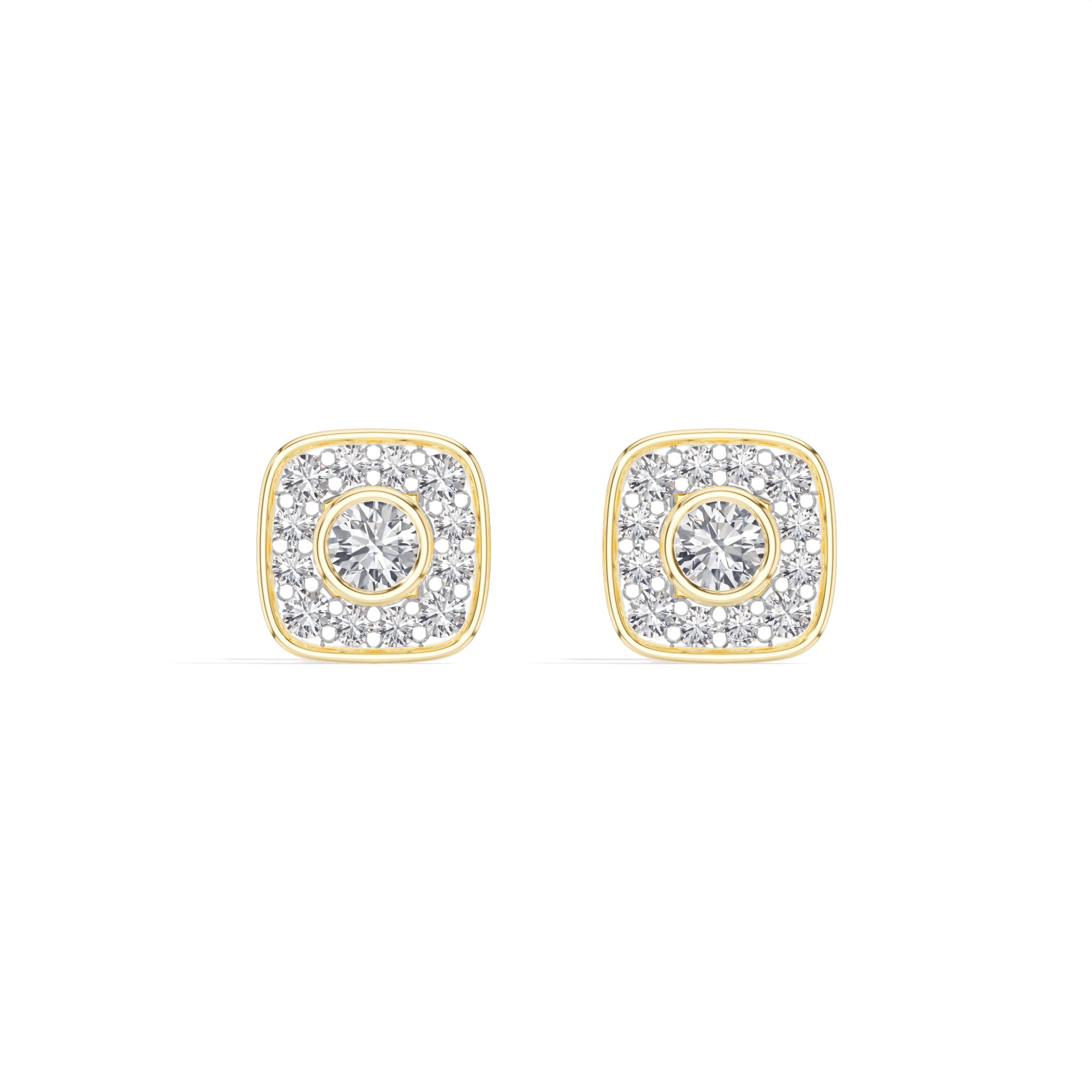 Cushion Studs Round Lab Grown Diamond Cushion Concentric Pave Beaded