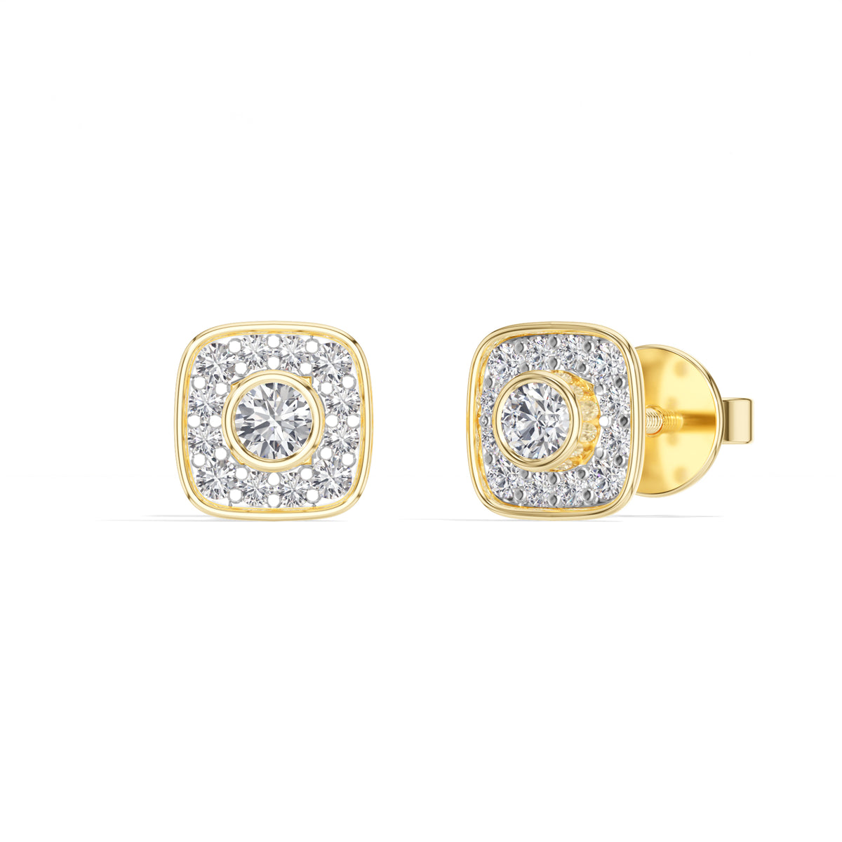 Cushion Studs Round Lab Grown Diamond Cushion Concentric Pave Beaded