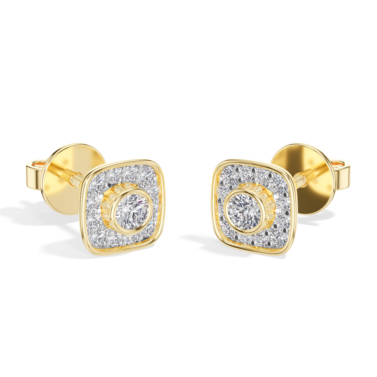 Cushion Studs Round Lab Grown Diamond Cushion Concentric Pave Beaded
