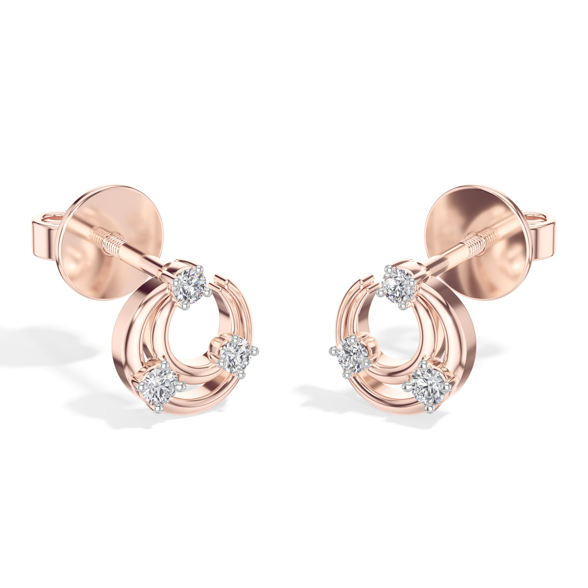 Crescent Studs Round Lab Grown Diamond Open Hoop Arc