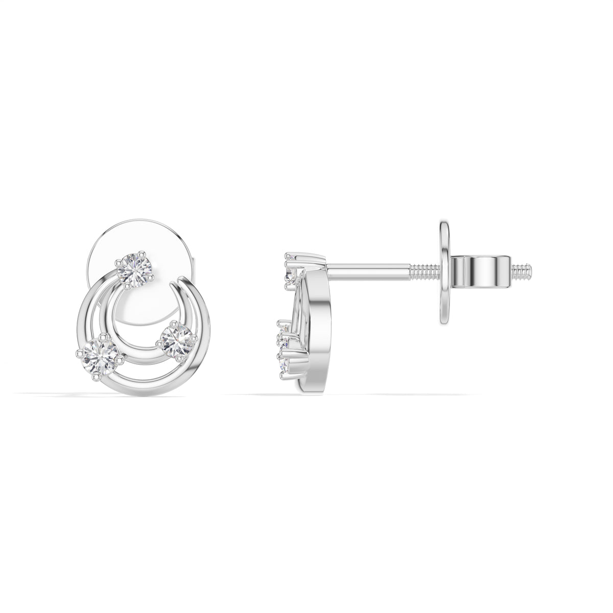 Crescent Studs Round Lab Grown Diamond Open Hoop Arc