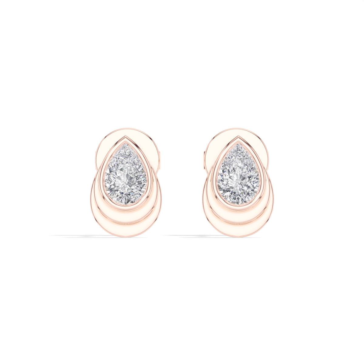 Cascade Studs Pear Lab Grown Diamond Tiered Halo Solitaire
