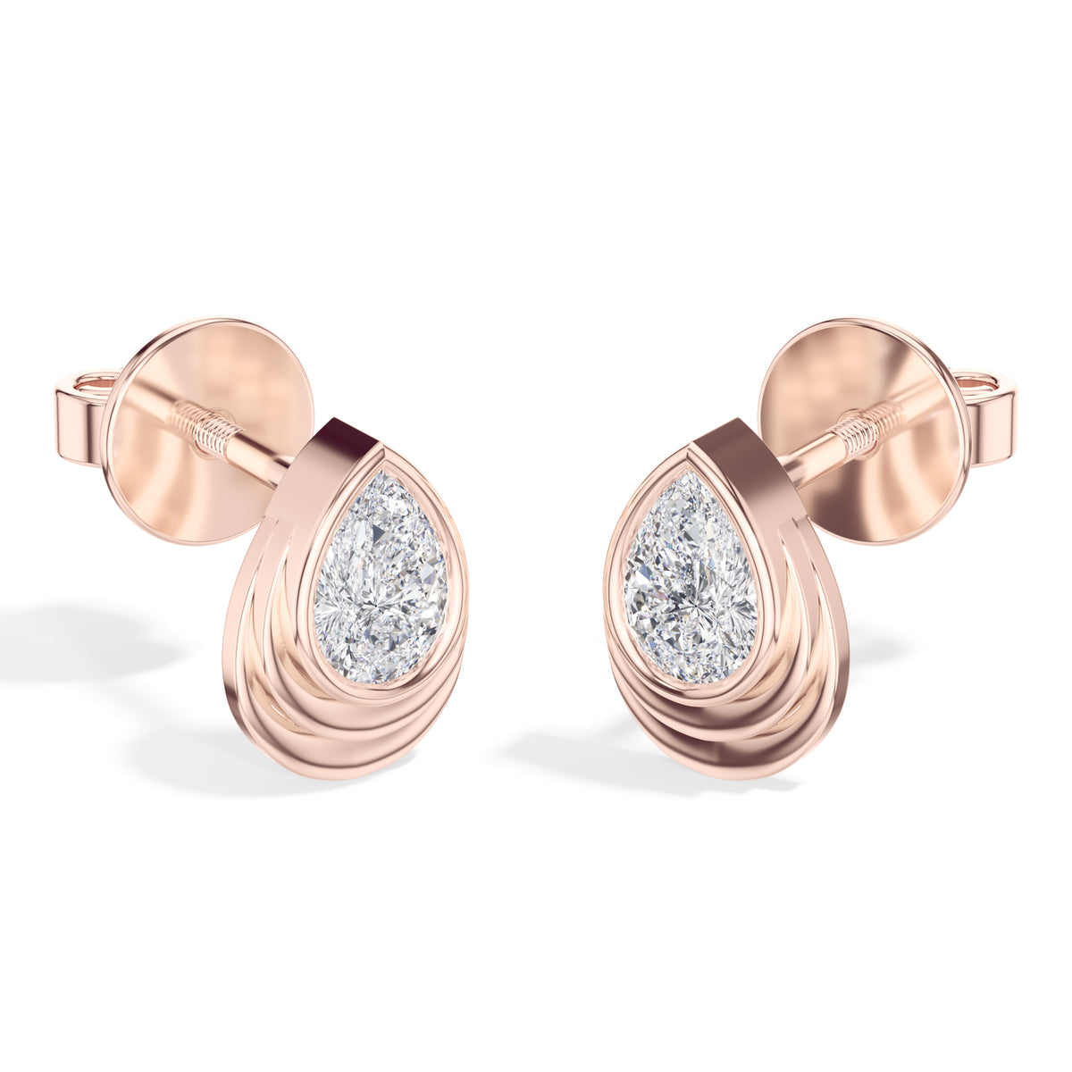 Cascade Studs Pear Lab Grown Diamond Tiered Halo Solitaire