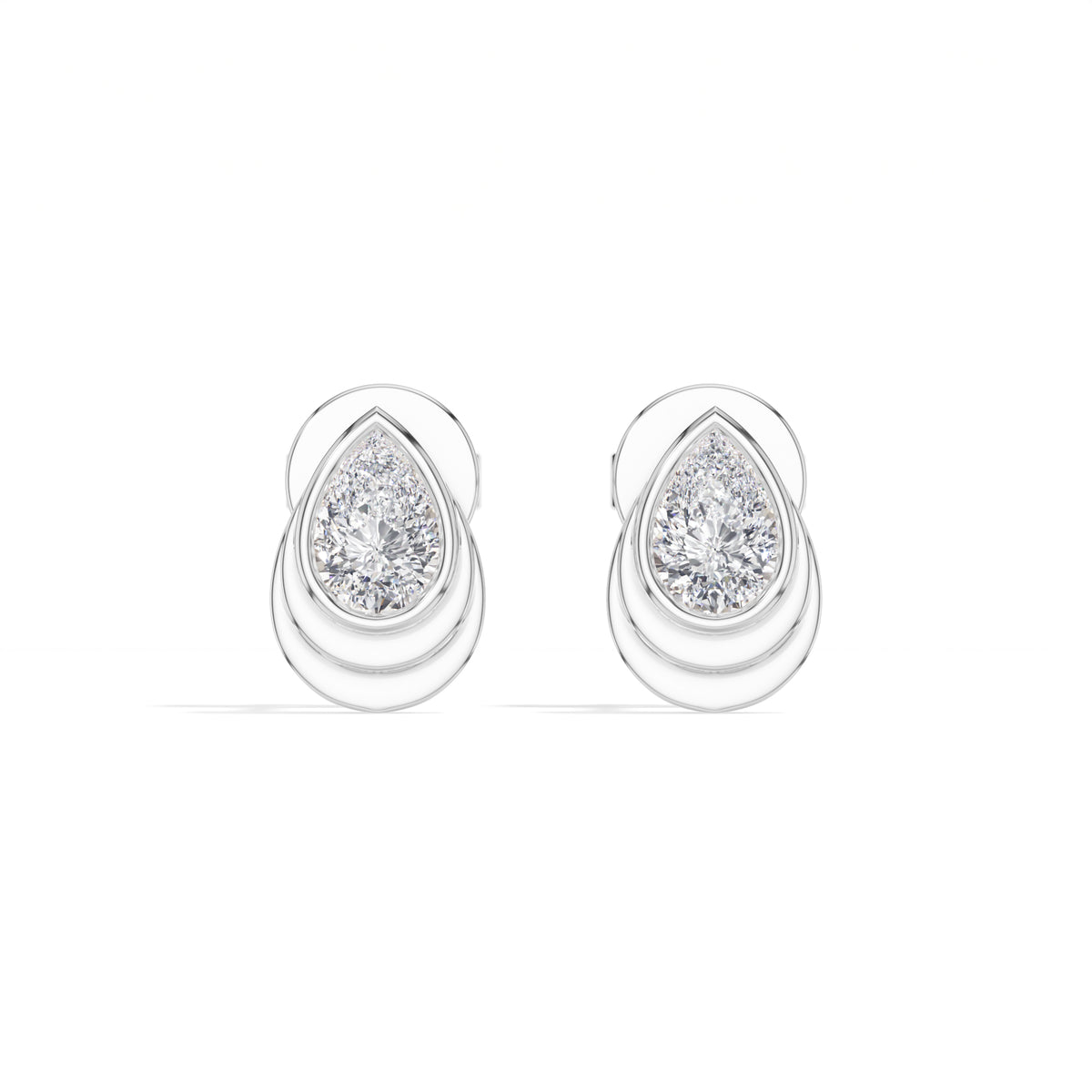 Cascade Studs Pear Lab Grown Diamond Tiered Halo Solitaire
