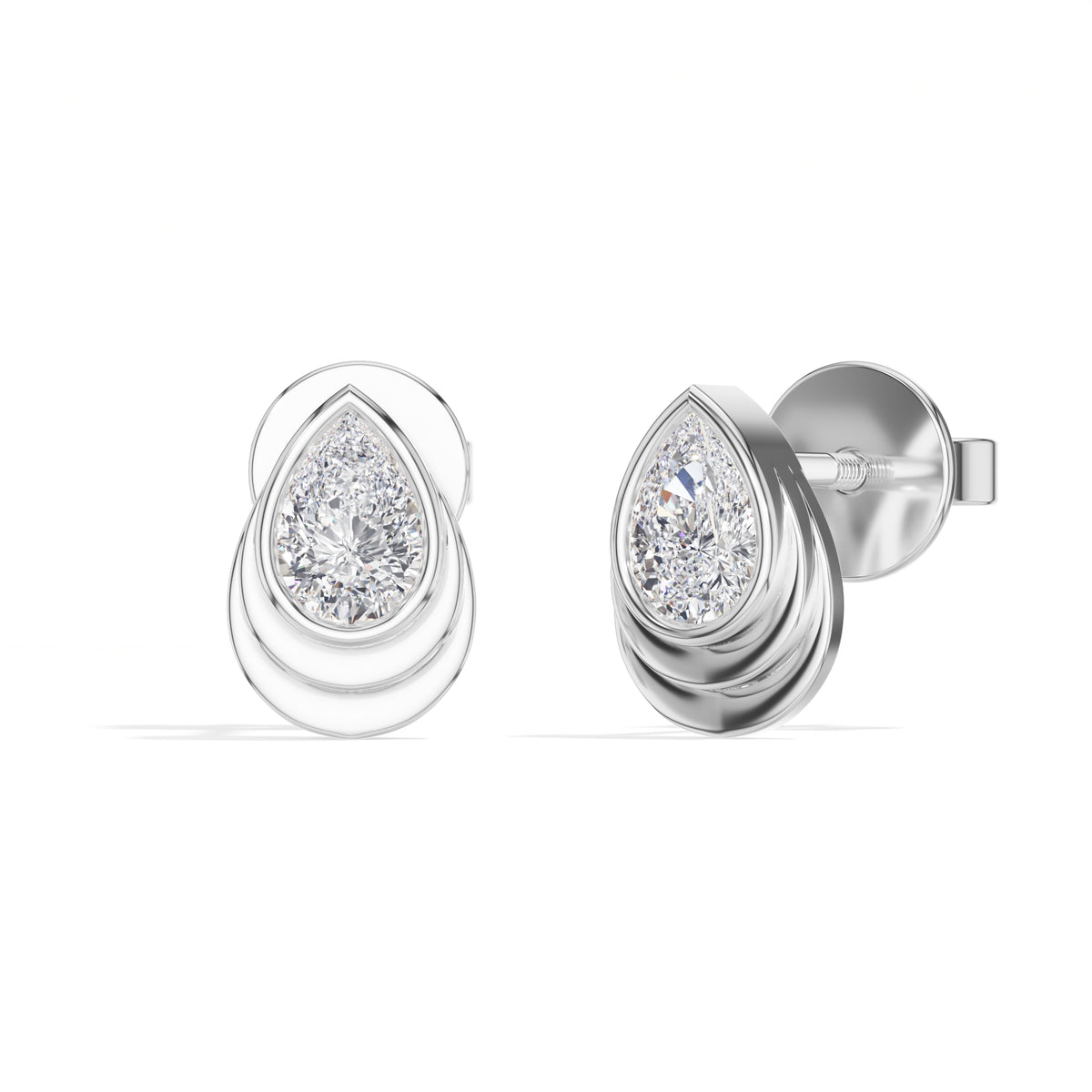 Cascade Studs Pear Lab Grown Diamond Tiered Halo Solitaire