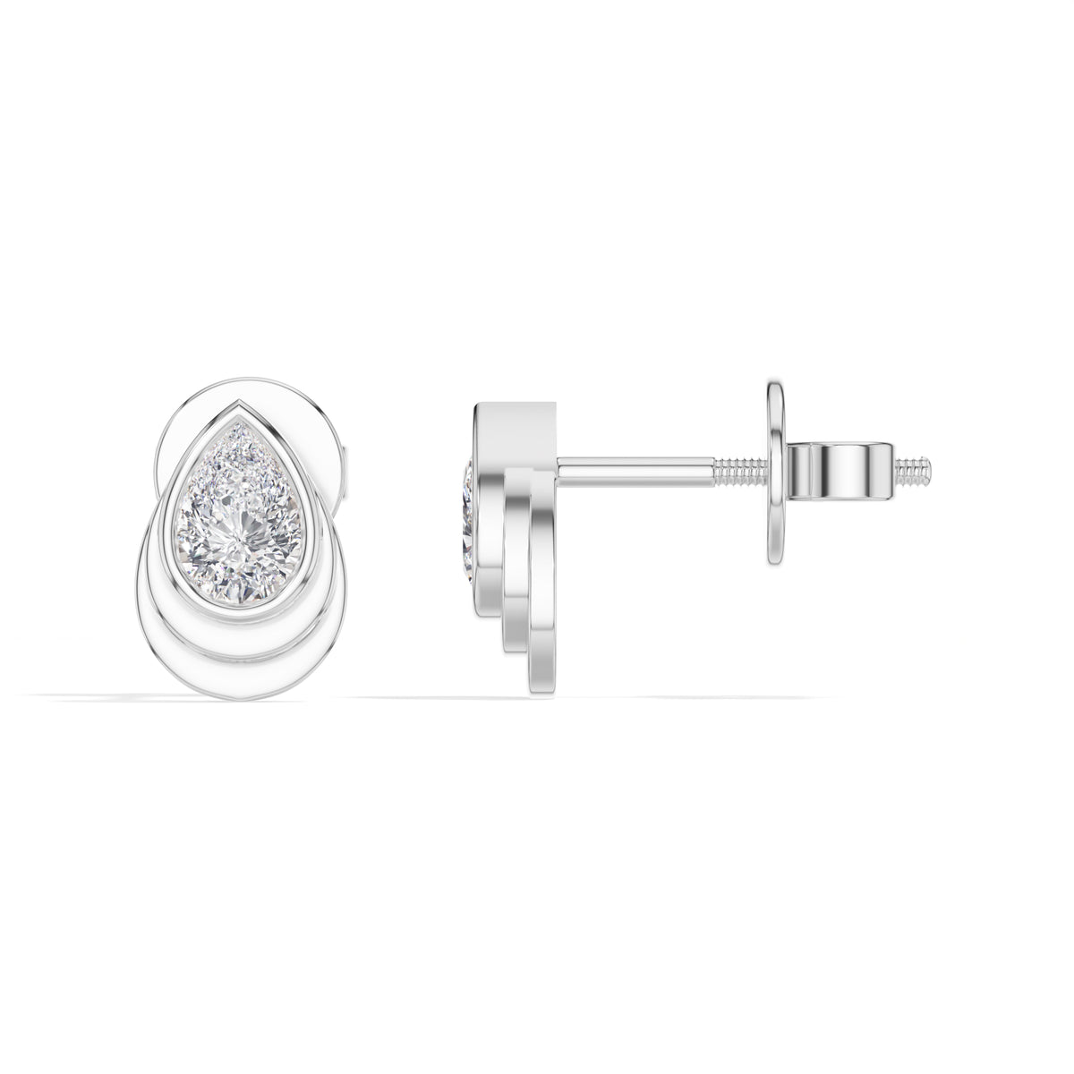 Cascade Studs Pear Lab Grown Diamond Tiered Halo Solitaire
