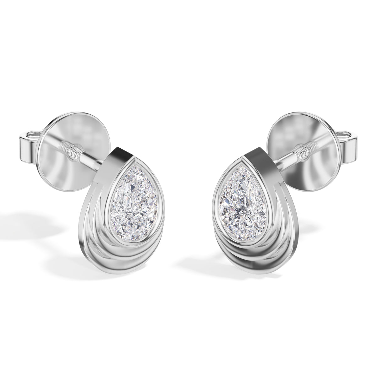 Cascade Studs Pear Lab Grown Diamond Tiered Halo Solitaire