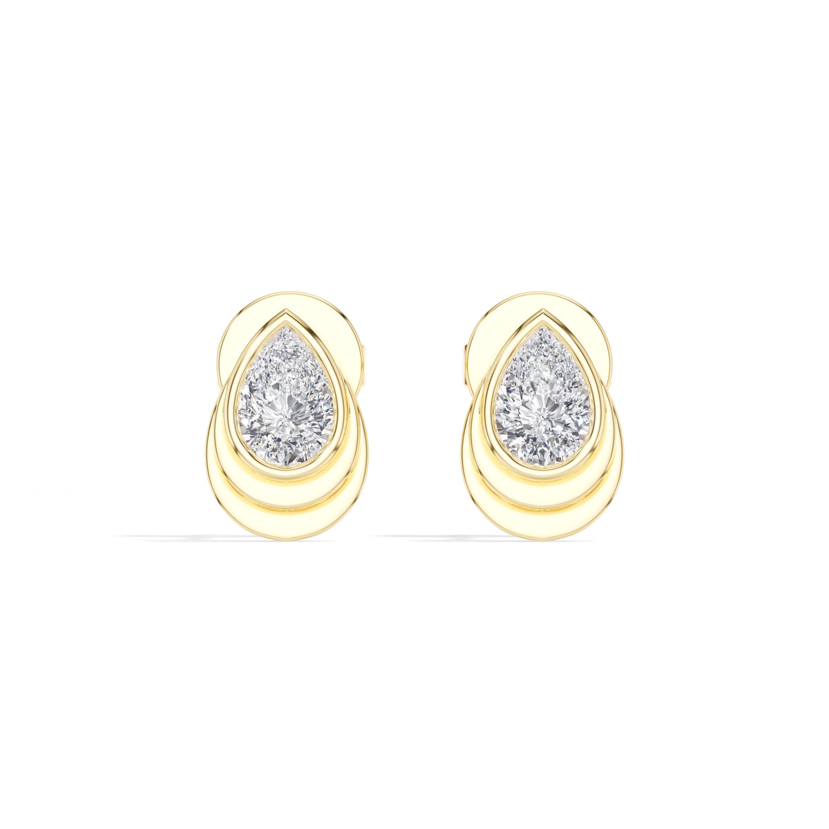 Cascade Studs Pear Lab Grown Diamond Tiered Halo Solitaire
