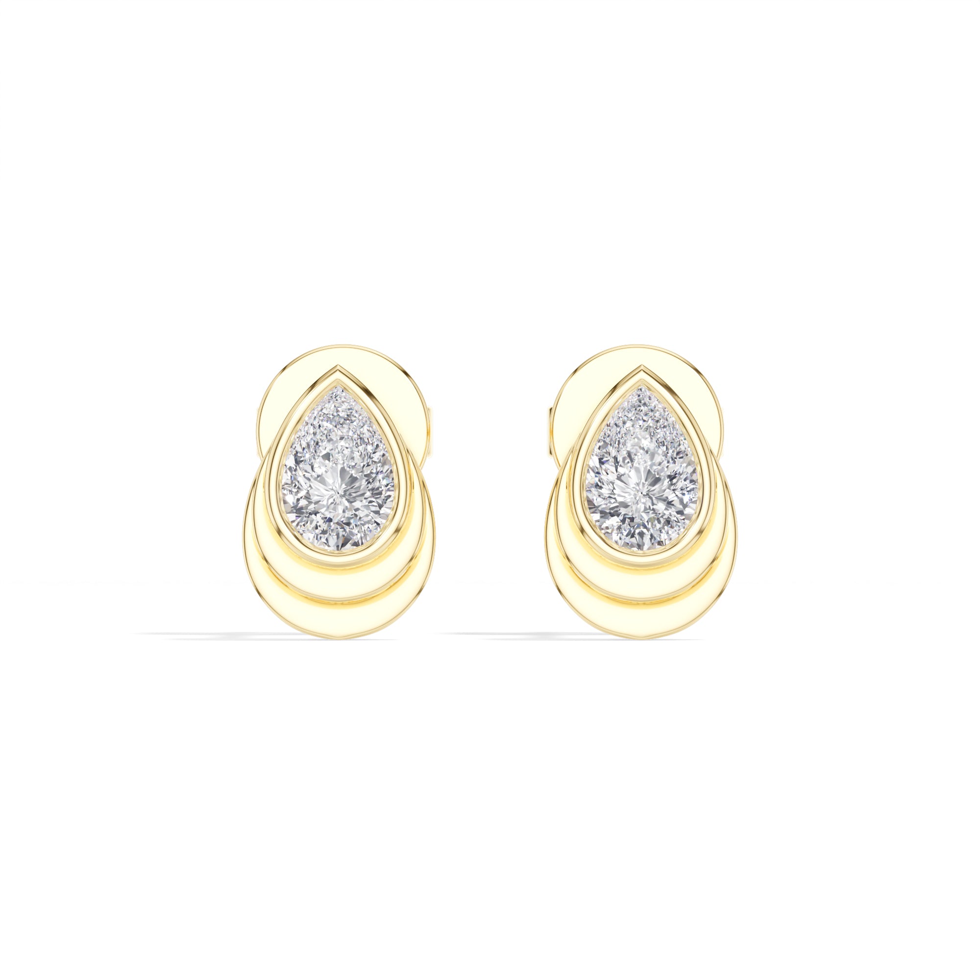 Cascade Studs Pear Lab Grown Diamond Tiered Halo Solitaire