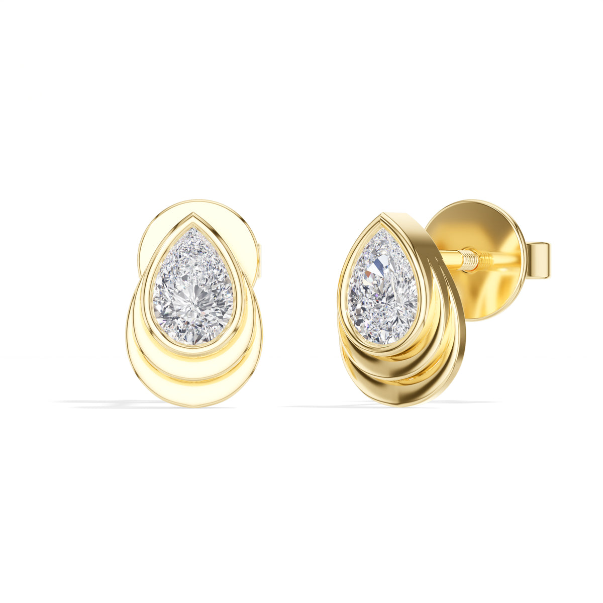 Cascade Studs Pear Lab Grown Diamond Tiered Halo Solitaire
