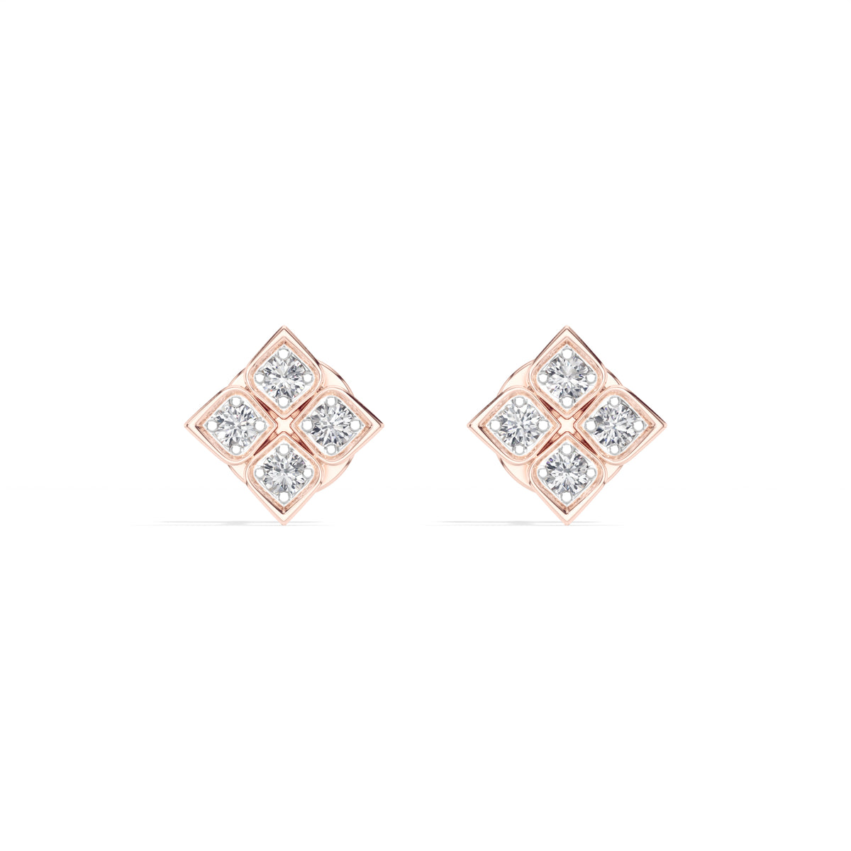 Quatra Studs Round Lab Grown Diamond Quatrefoil Four Petal