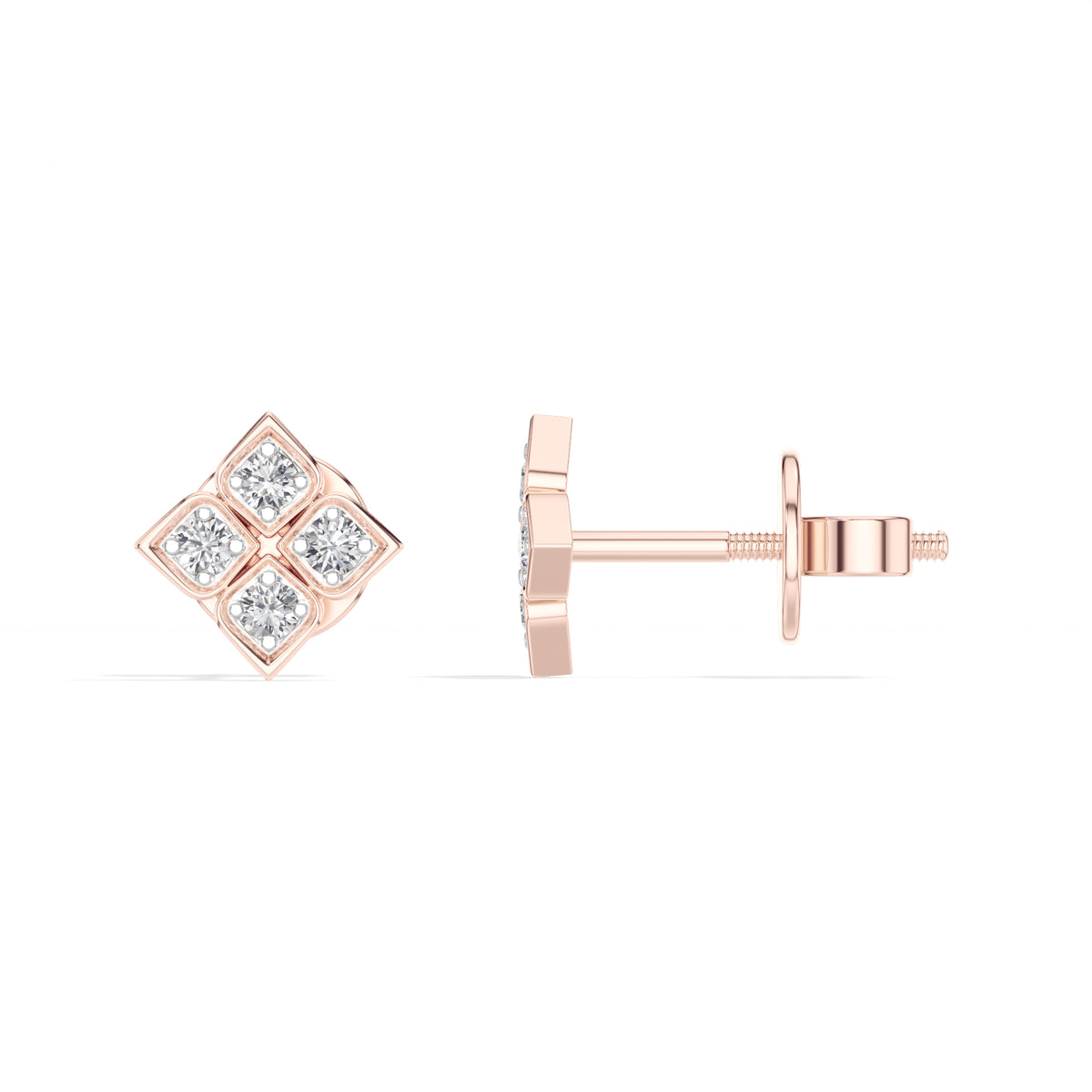 Quatra Studs Round Lab Grown Diamond Quatrefoil Four Petal
