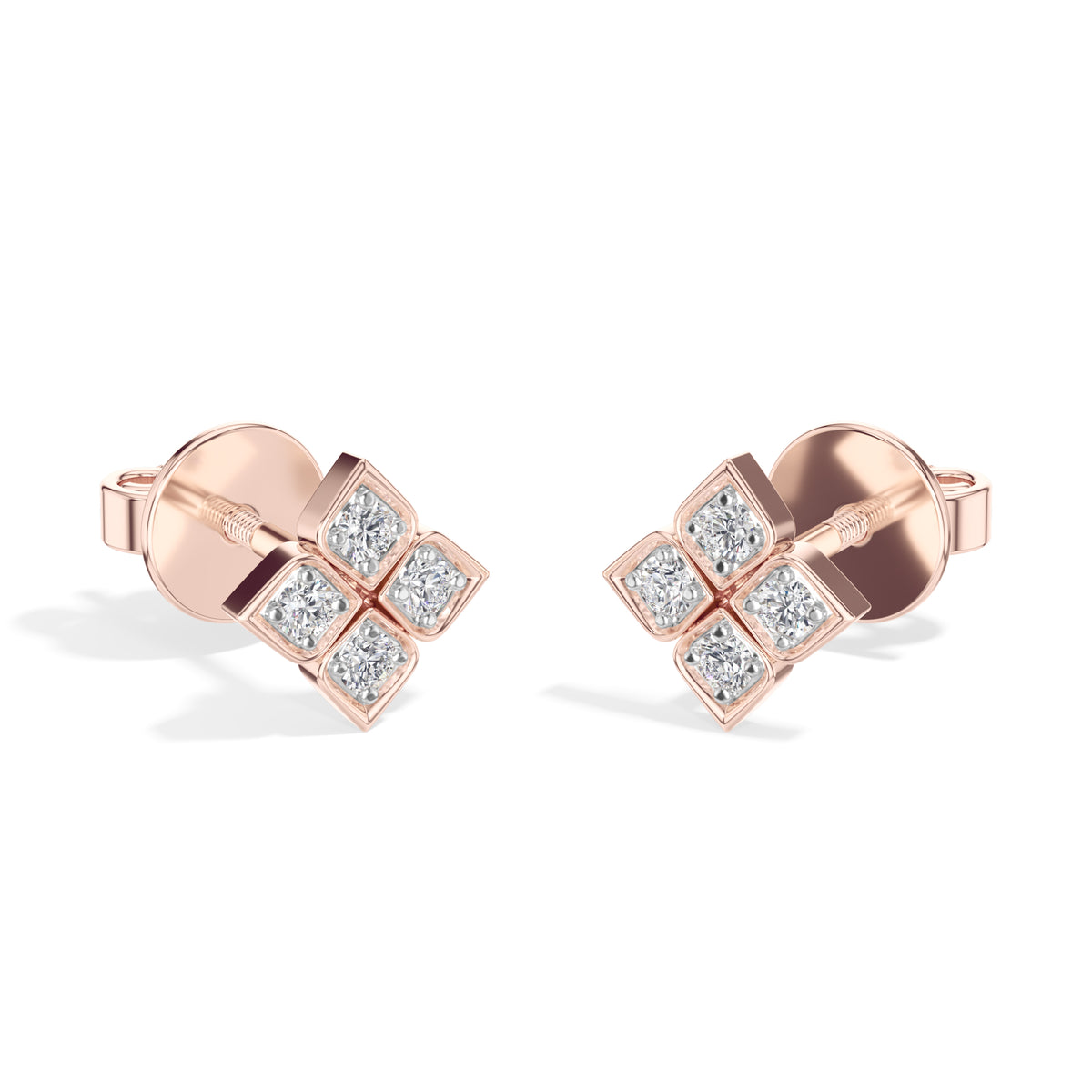 Quatra Studs Round Lab Grown Diamond Quatrefoil Four Petal
