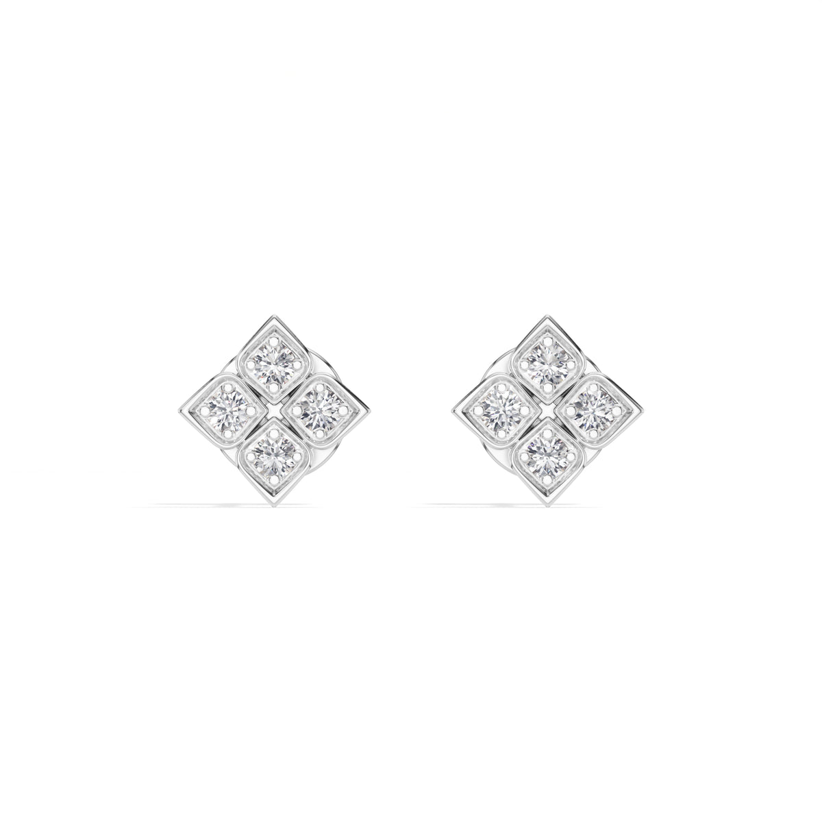 Quatra Studs Round Lab Grown Diamond Quatrefoil Four Petal