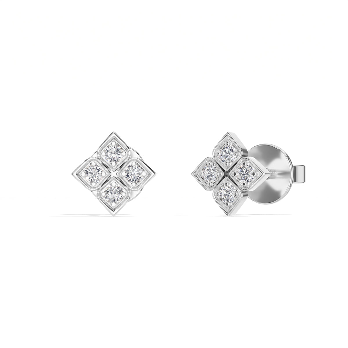 Quatra Studs Round Lab Grown Diamond Quatrefoil Four Petal