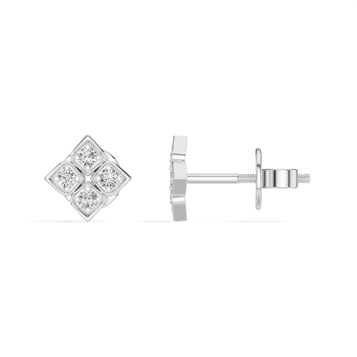Quatra Studs Round Lab Grown Diamond Quatrefoil Four Petal