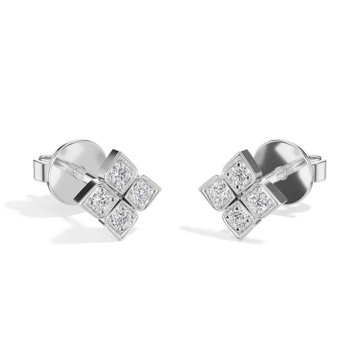 Quatra Studs Round Lab Grown Diamond Quatrefoil Four Petal