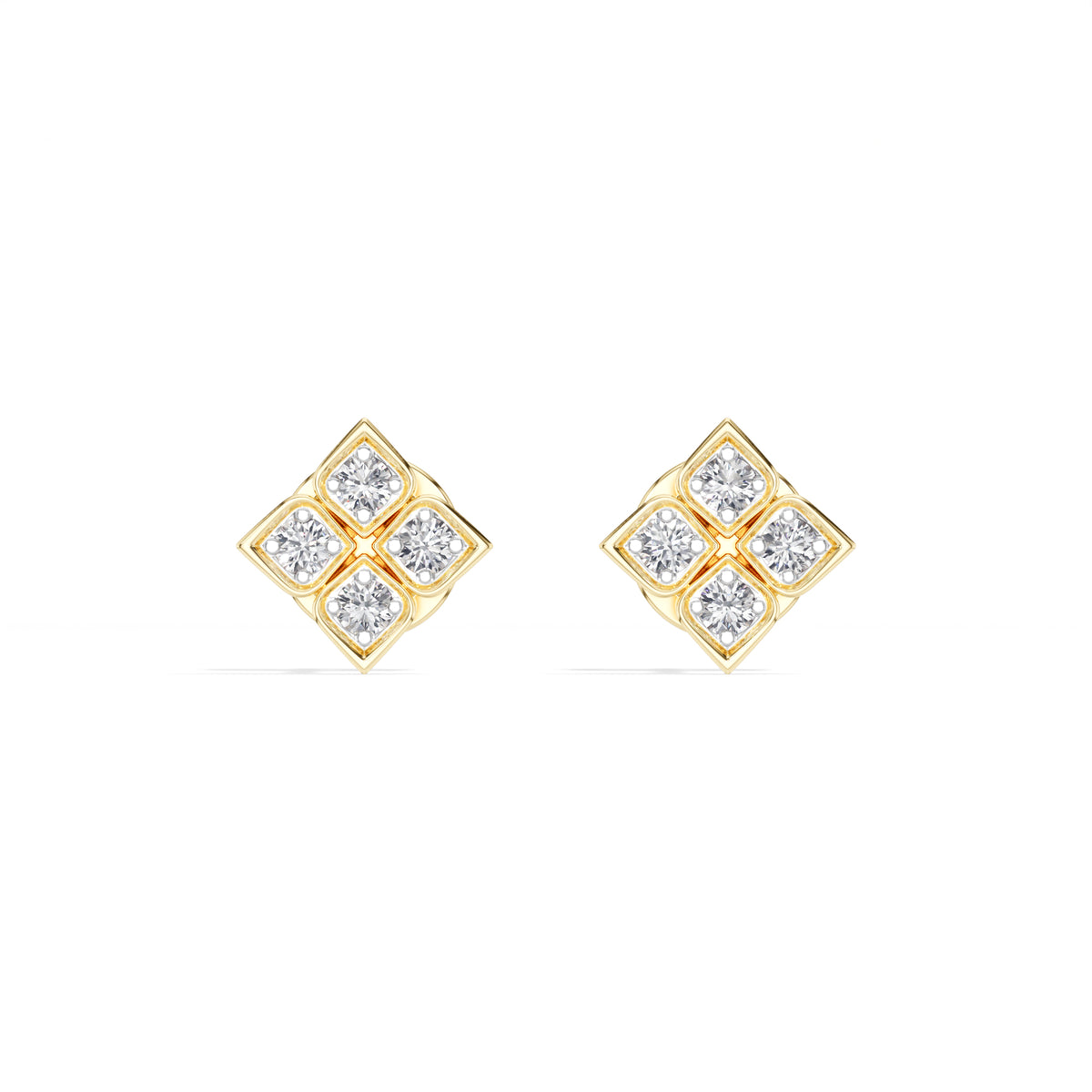 Quatra Studs Round Lab Grown Diamond Quatrefoil Four Petal