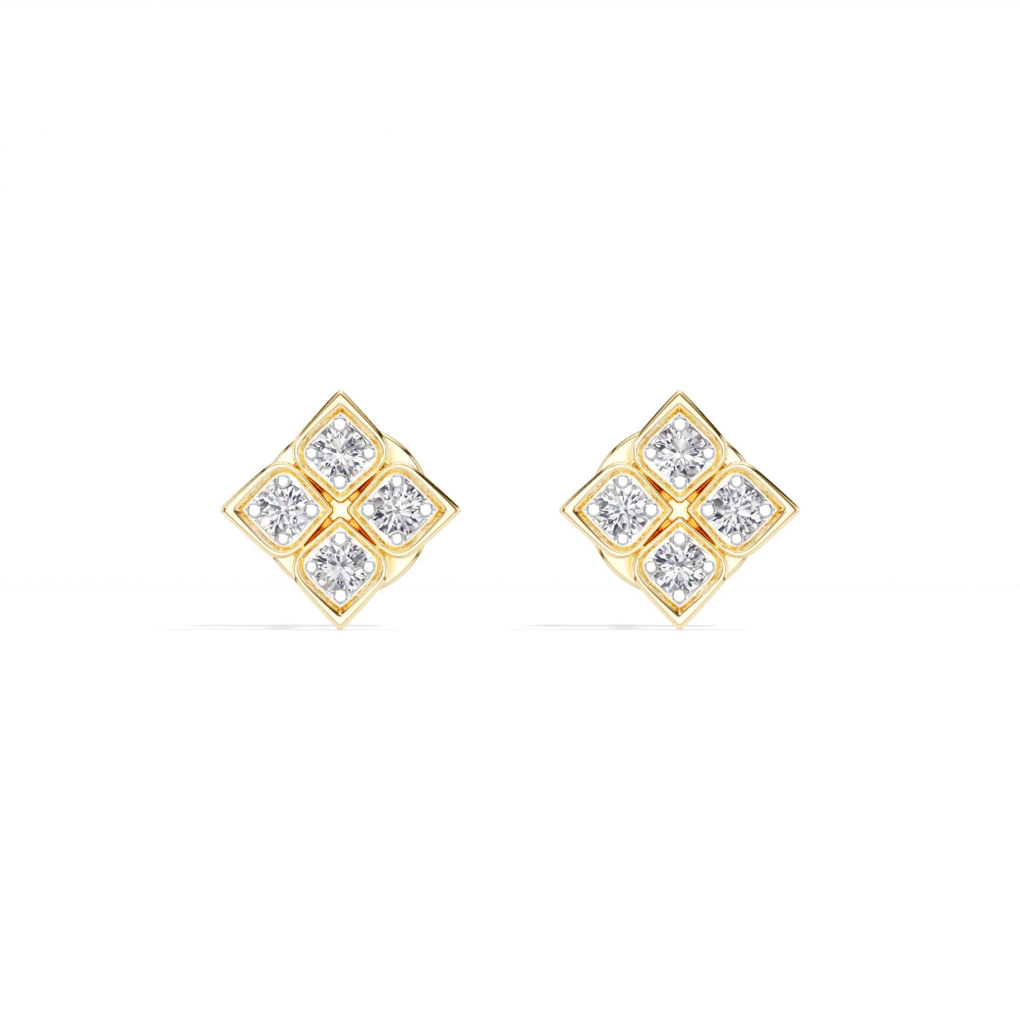 Quatra Studs Round Lab Grown Diamond Quatrefoil Four Petal