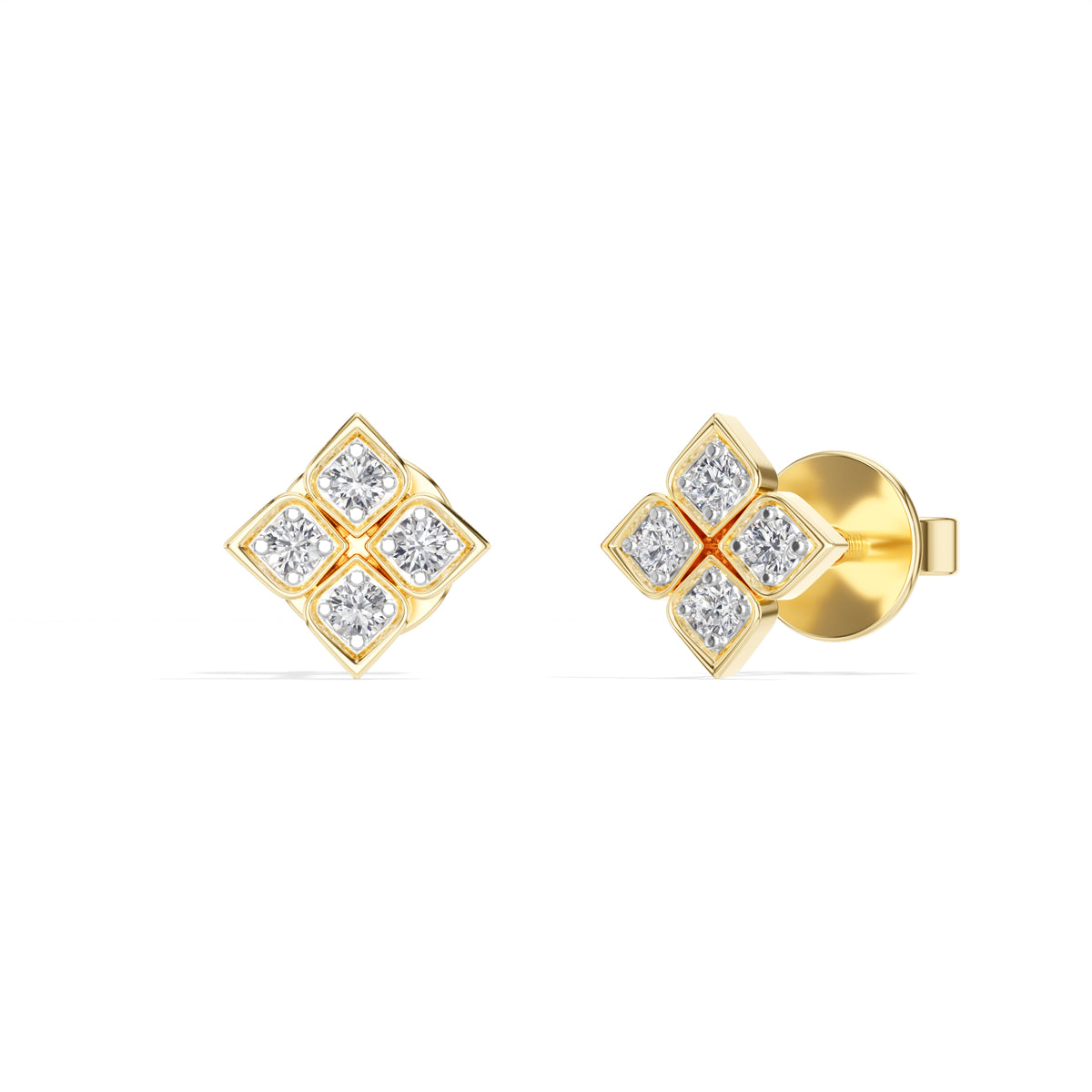 Quatra Studs Round Lab Grown Diamond Quatrefoil Four Petal