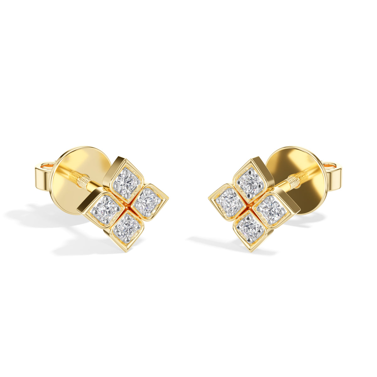 Quatra Studs Round Lab Grown Diamond Quatrefoil Four Petal