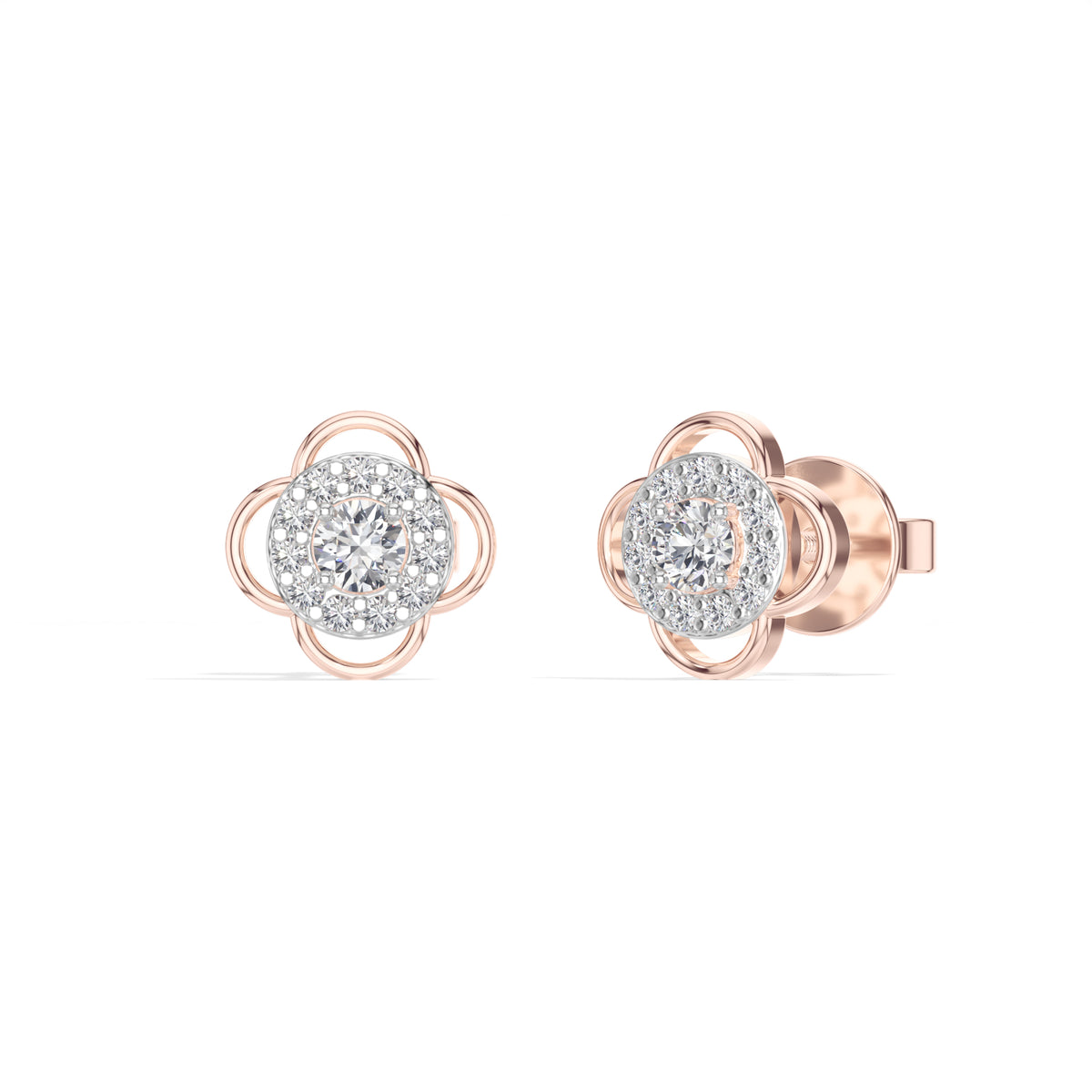 Flora Studs Round Lab Grown Diamond Pave Flower Halo