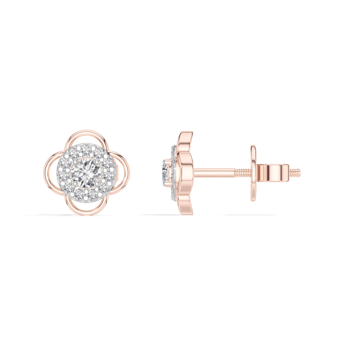 Flora Studs Round Lab Grown Diamond Pave Flower Halo