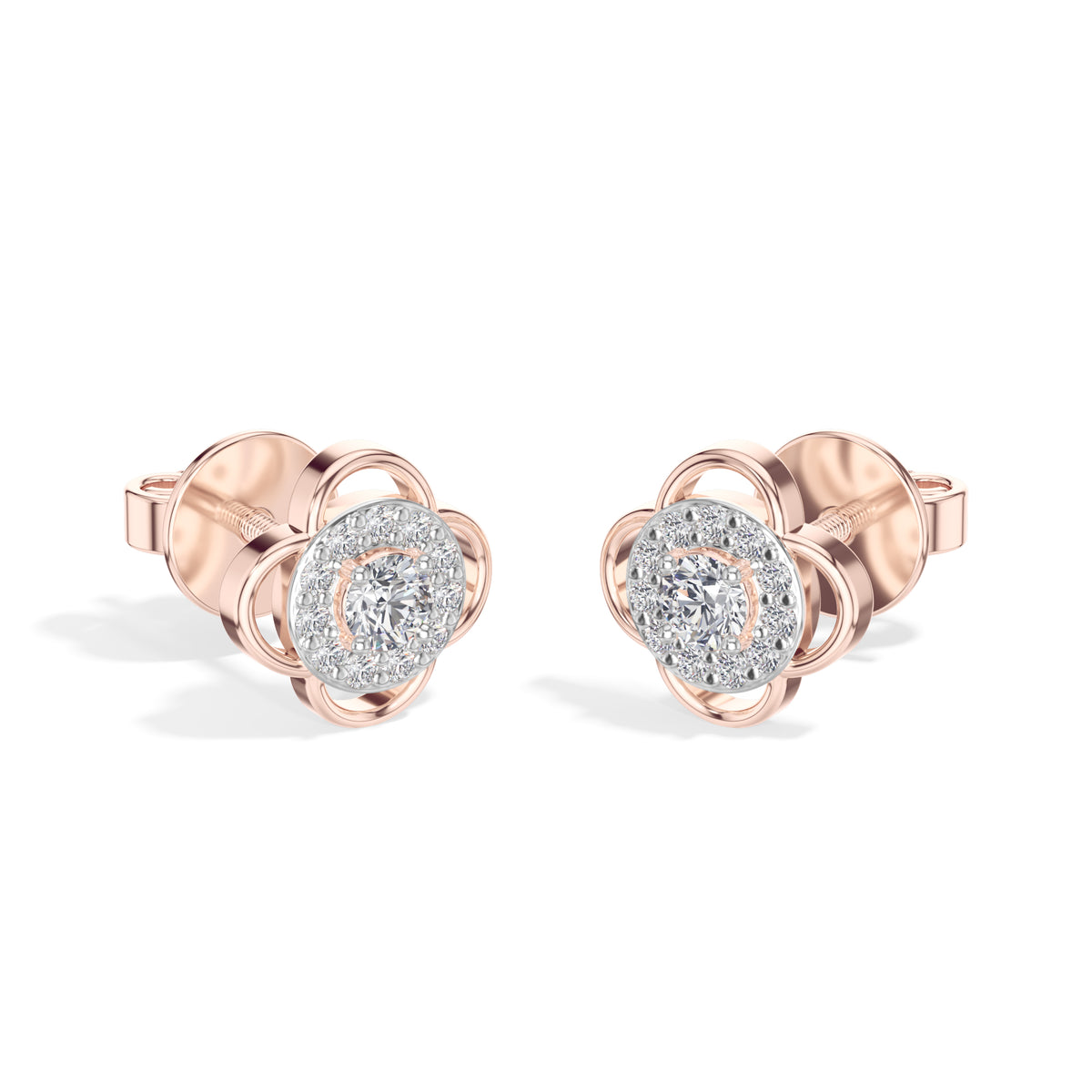 Flora Studs Round Lab Grown Diamond Pave Flower Halo