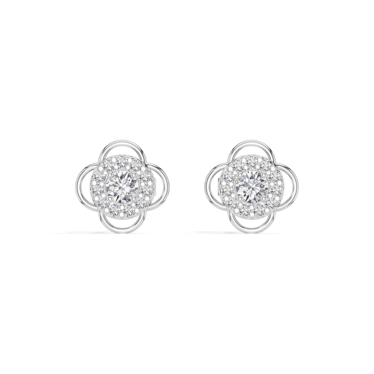 Flora Studs Round Lab Grown Diamond Pave Flower Halo