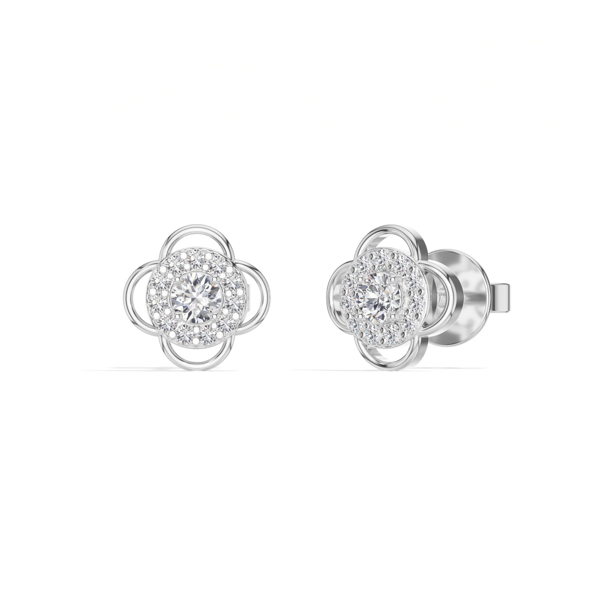 Flora Studs Round Lab Grown Diamond Pave Flower Halo