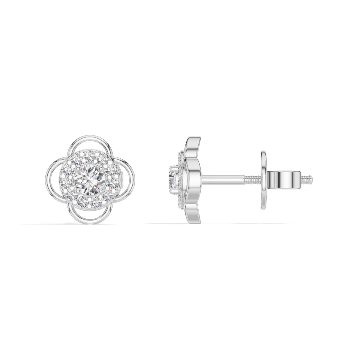 Flora Studs Round Lab Grown Diamond Pave Flower Halo