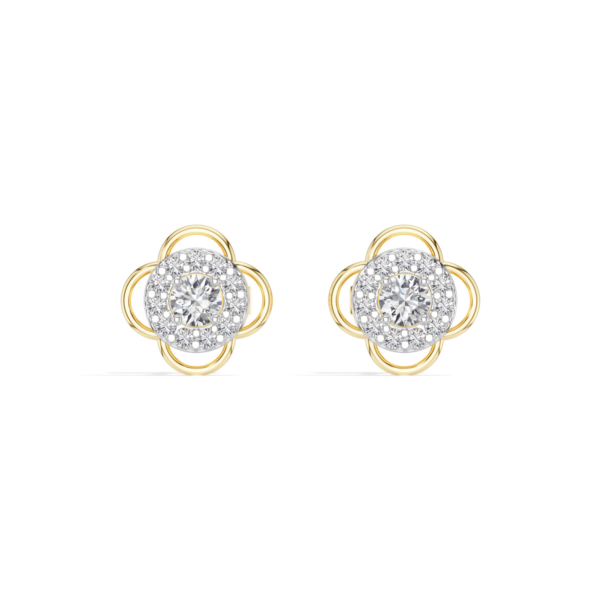 Flora Studs Round Lab Grown Diamond Pave Flower Halo