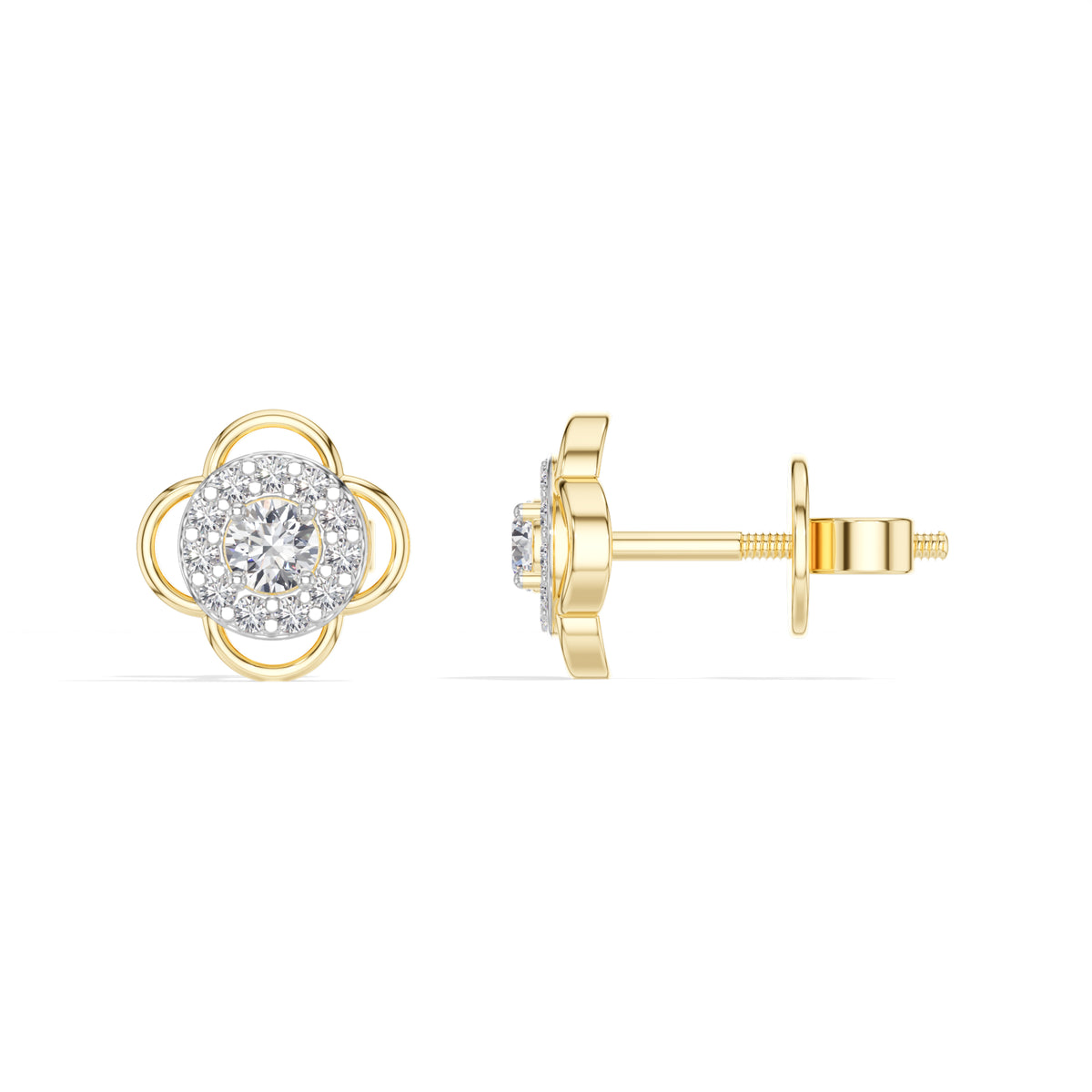 Flora Studs Round Lab Grown Diamond Pave Flower Halo