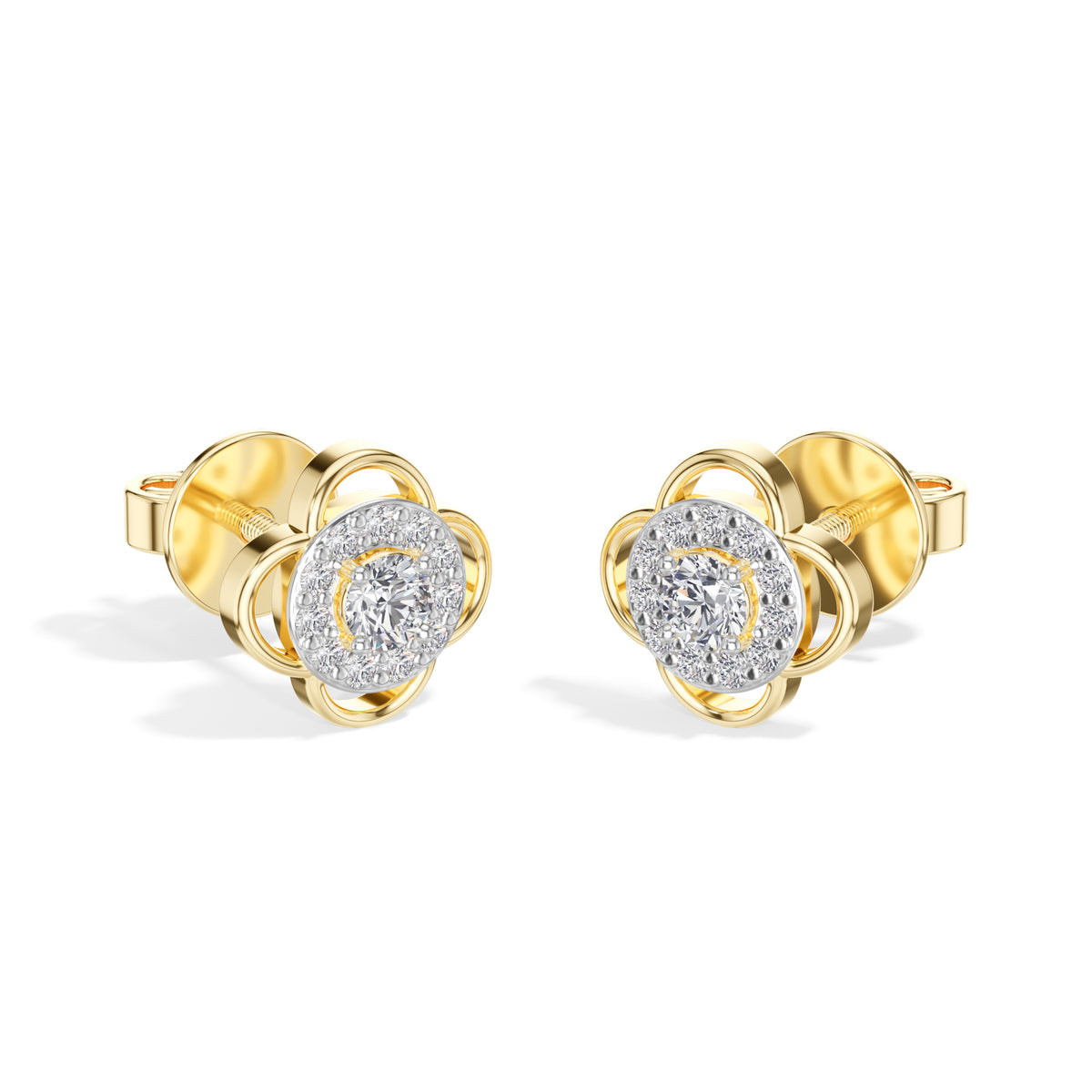 Flora Studs Round Lab Grown Diamond Pave Flower Halo