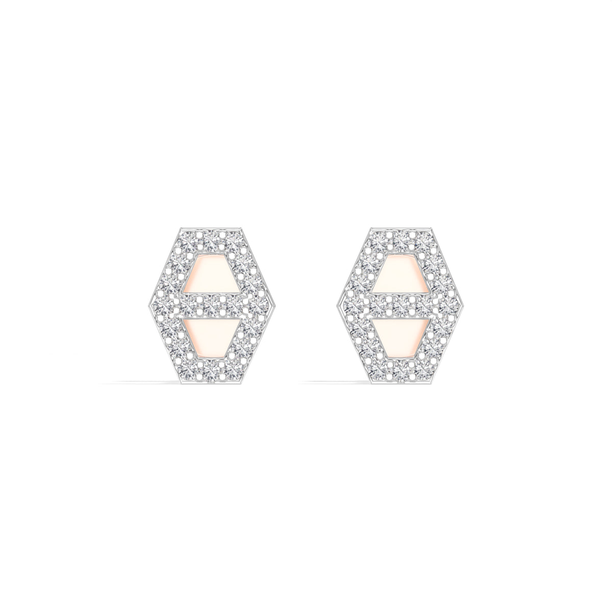 Hex Studs Round Lab Grown Diamond Open Hexagon Pave Border
