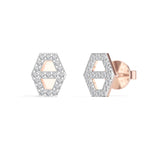 Hex Studs Round Lab Grown Diamond Open Hexagon Pave Border