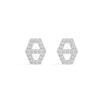 Hex Studs Round Lab Grown Diamond Open Hexagon Pave Border