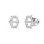 Hex Studs Round Lab Grown Diamond Open Hexagon Pave Border