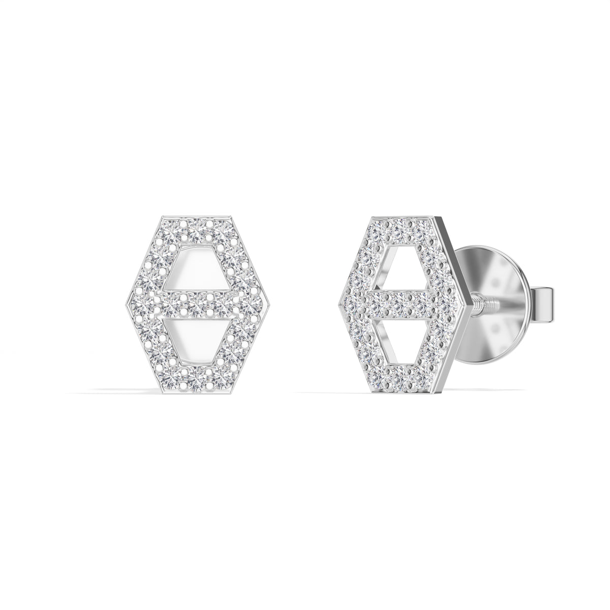 Hex Studs Round Lab Grown Diamond Open Hexagon Pave Border