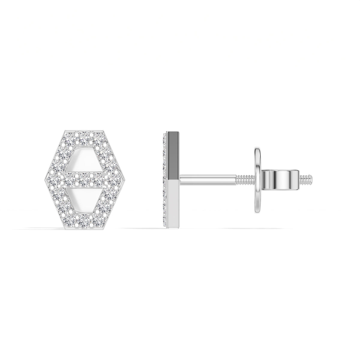 Hex Studs Round Lab Grown Diamond Open Hexagon Pave Border