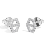 Hex Studs Round Lab Grown Diamond Open Hexagon Pave Border