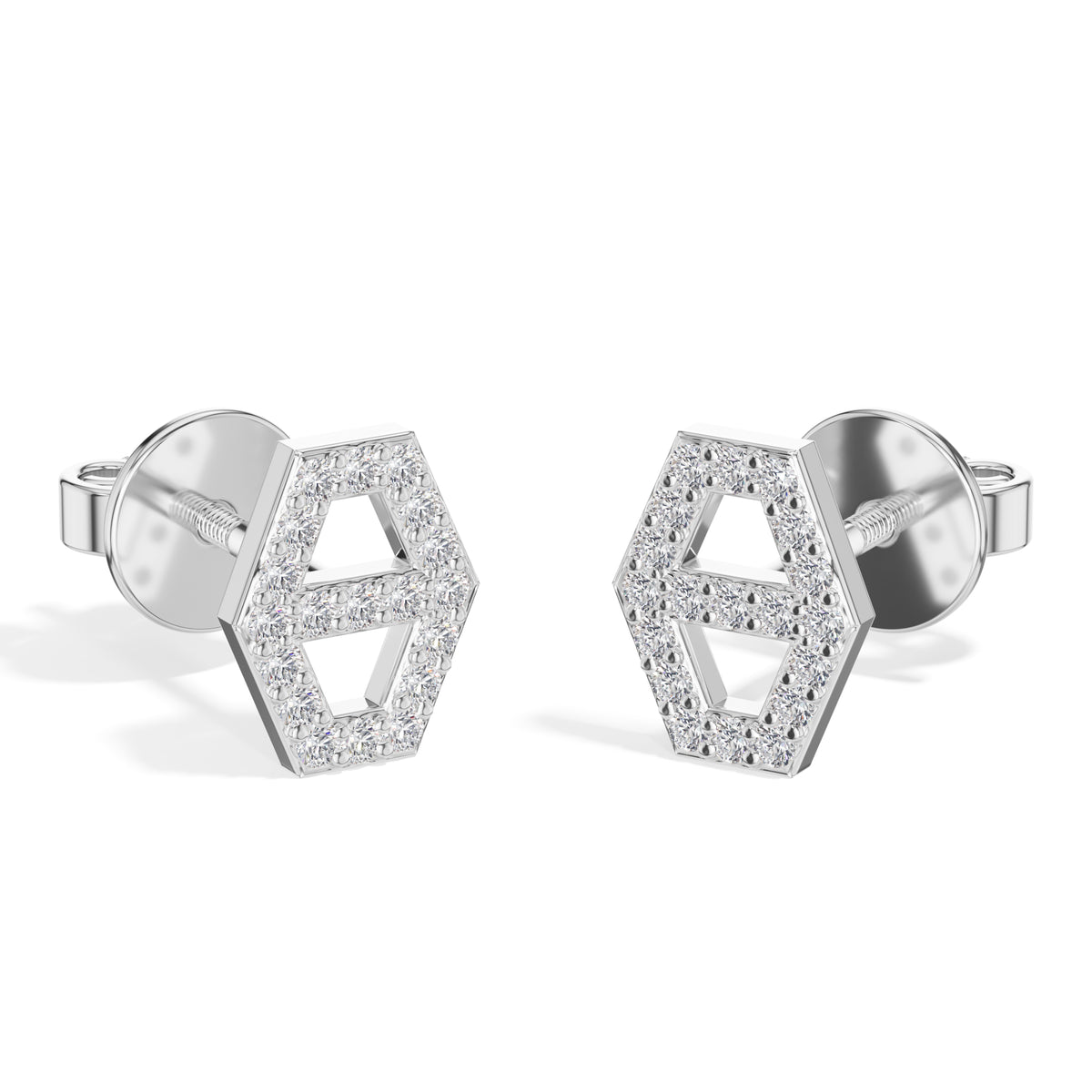 Hex Studs Round Lab Grown Diamond Open Hexagon Pave Border