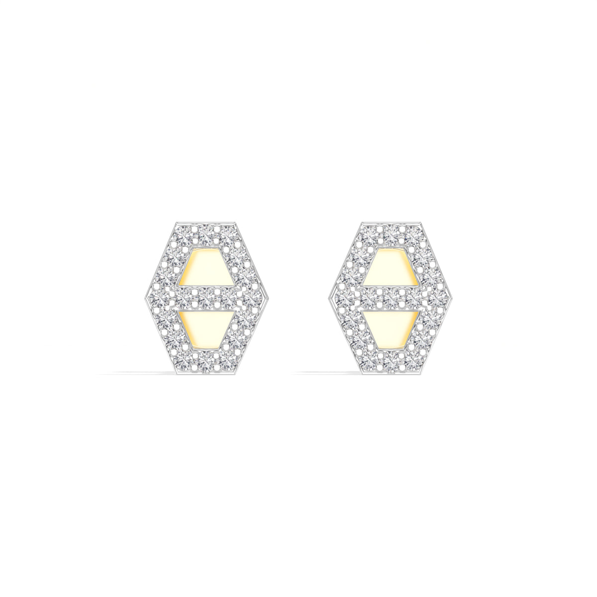 Hex Studs Round Lab Grown Diamond Open Hexagon Pave Border