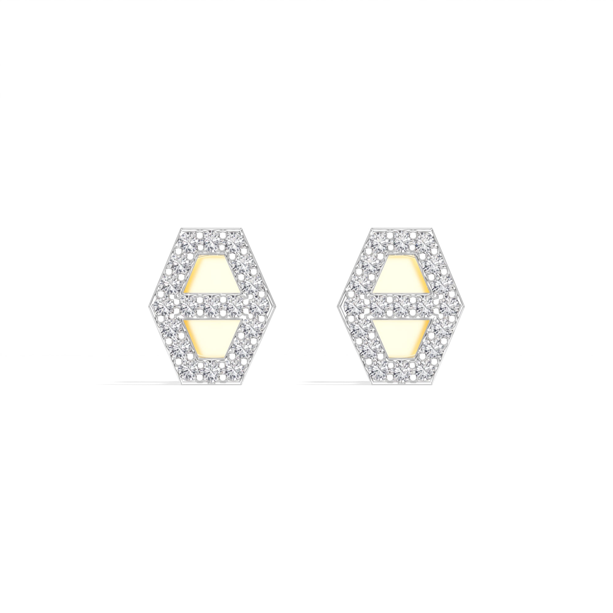 Hex Studs Round Lab Grown Diamond Open Hexagon Pave Border