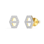 Hex Studs Round Lab Grown Diamond Open Hexagon Pave Border