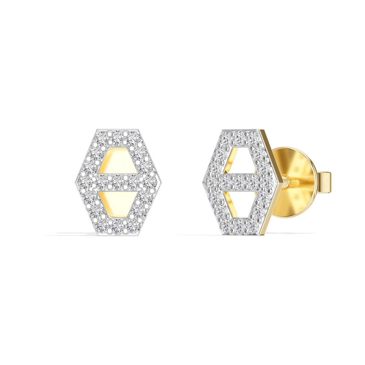 Hex Studs Round Lab Grown Diamond Open Hexagon Pave Border
