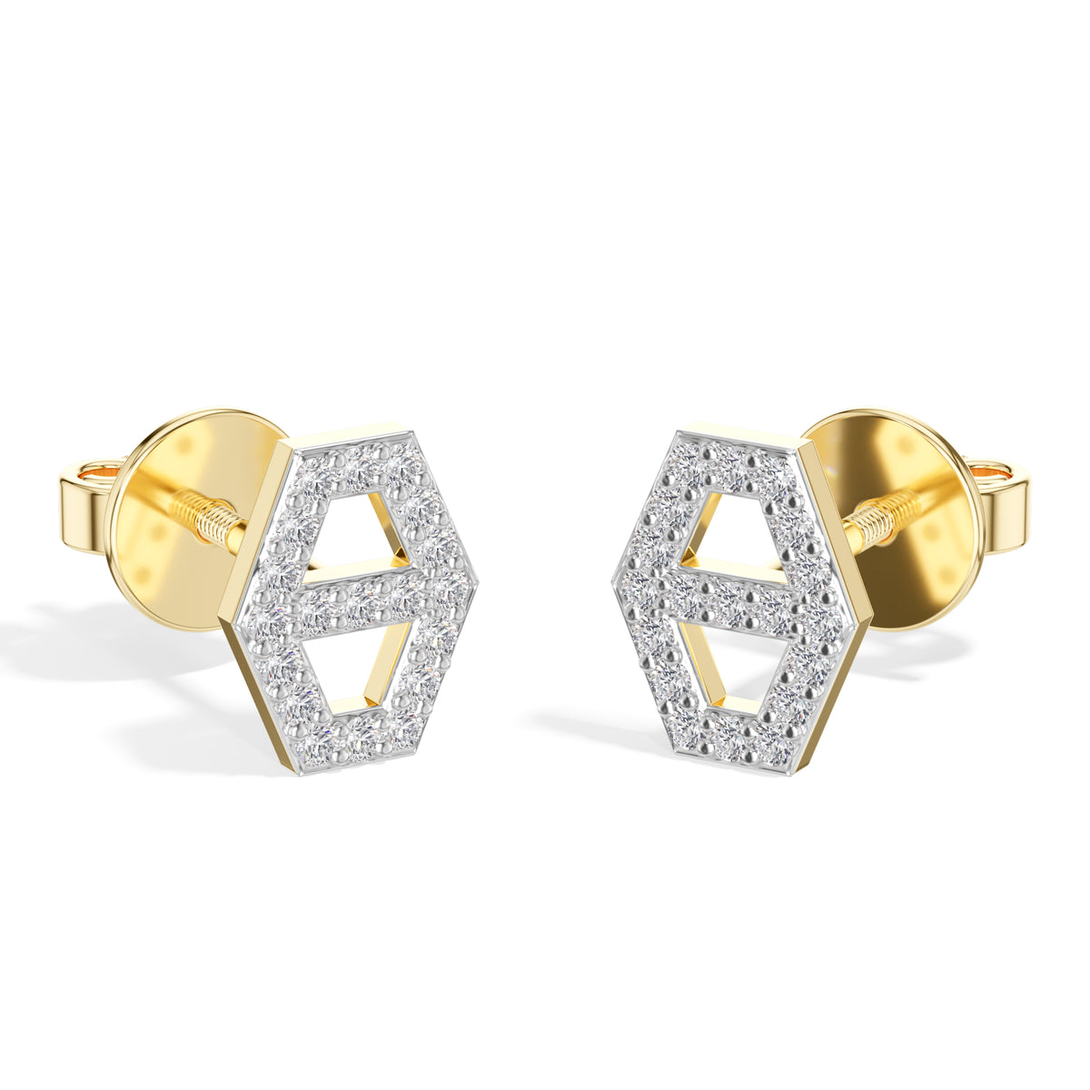 Hex Studs Round Lab Grown Diamond Open Hexagon Pave Border