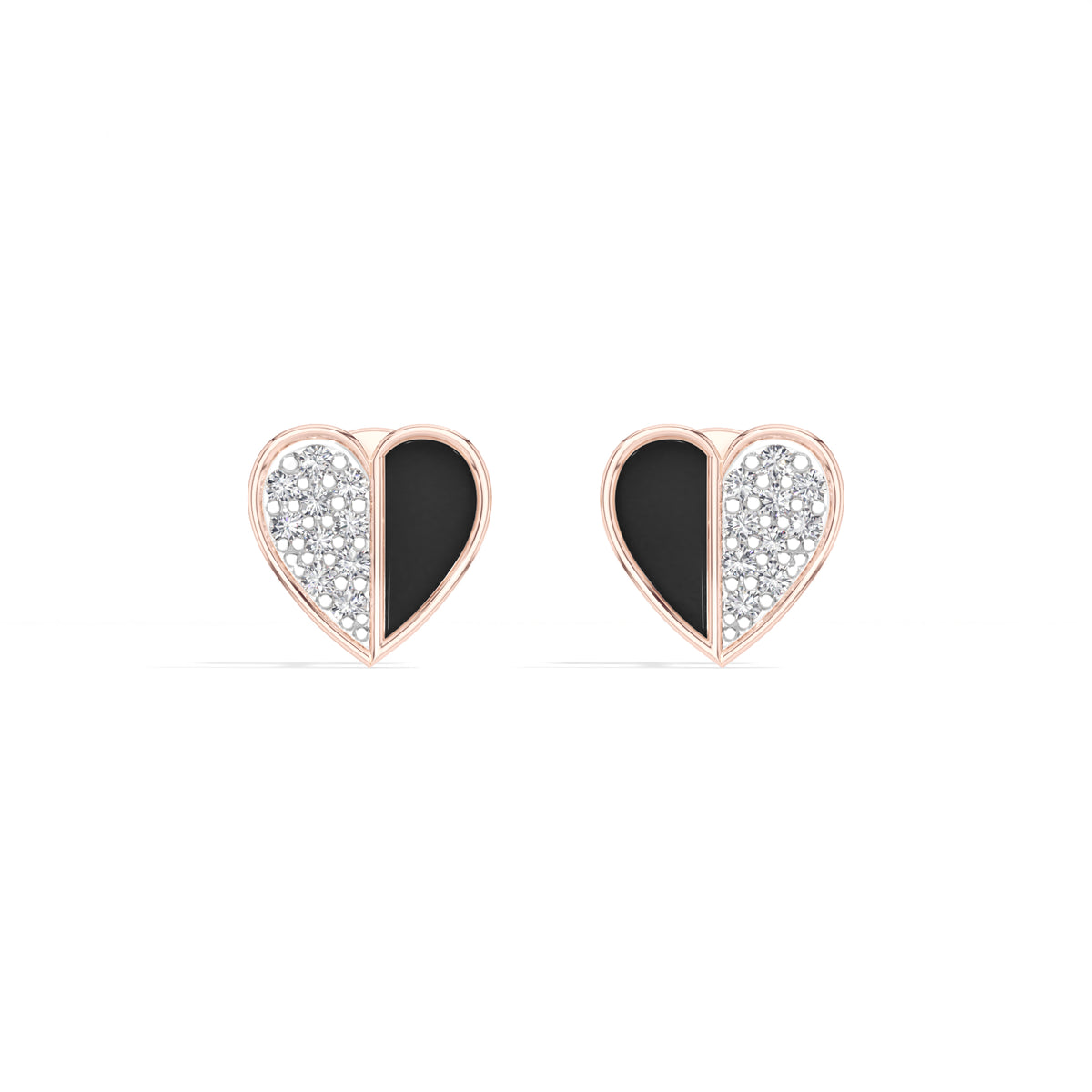 Demi Studs Round Lab Grown Diamond Half Pave Split Heart