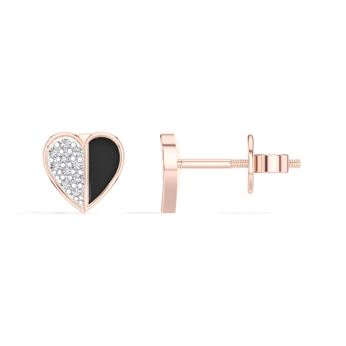 Demi Studs Round Lab Grown Diamond Half Pave Split Heart